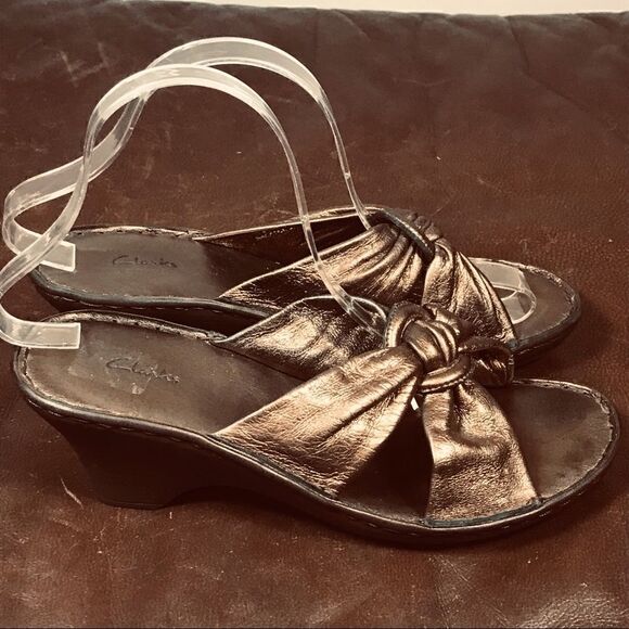 Clarks Bronze Metallic Slip On wedge sandals - Picture 4 of 7